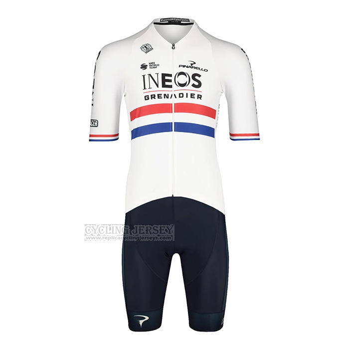 2022 Cycling Jersey British Champion Ineos Blue White Short Sleeve and Bib Short